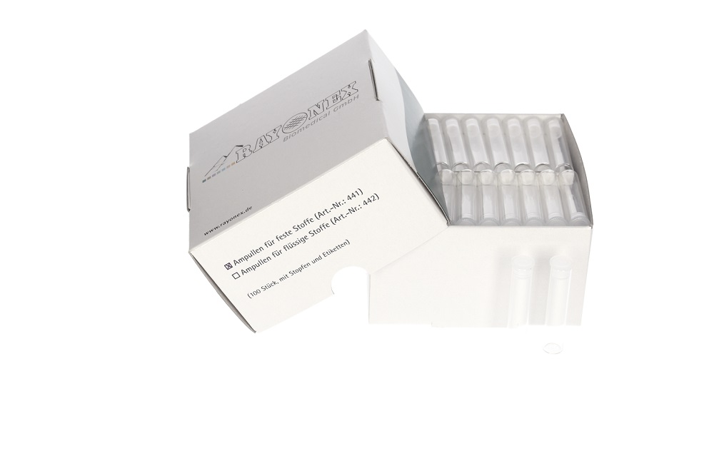 Glass ampoules with caps and labels
